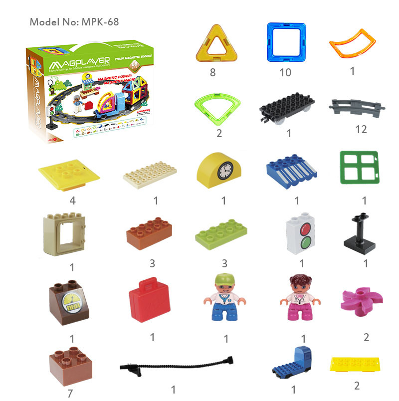 68 Pieces Plastic Magnetic Track Train Building Blocks Toys