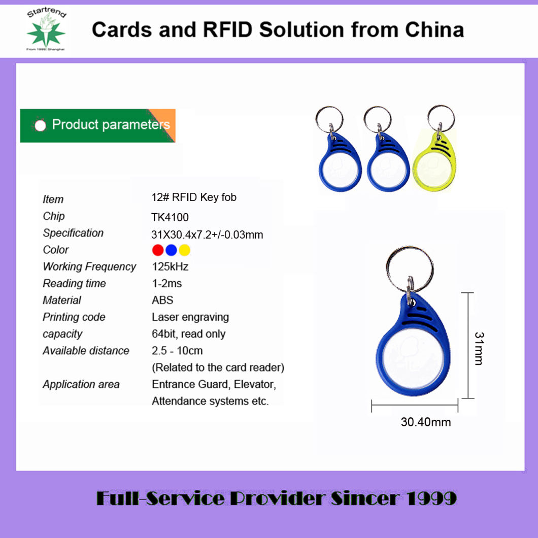 125kHz 13.56MHz Em4100 F08 Plastic ABS RFID Keyfob (Tag-12)