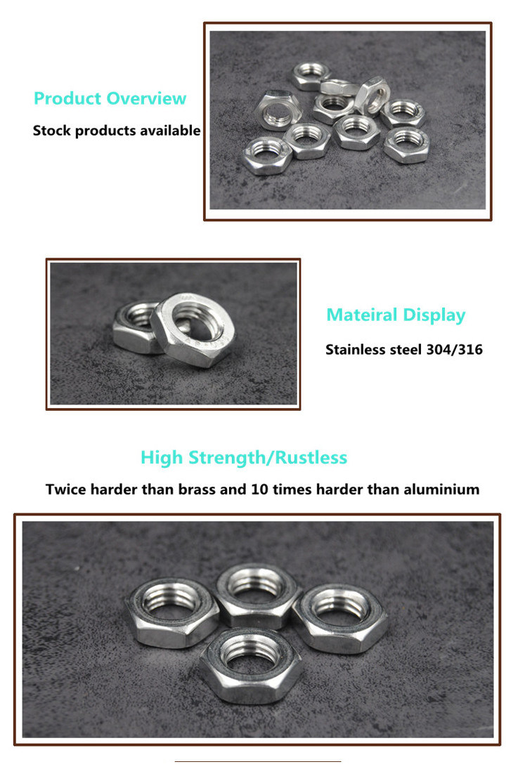 DIN439 M3 M4 M5 M6 M8 M10 M12 Hex Thin Nuts Metric Stainless Steel Nut