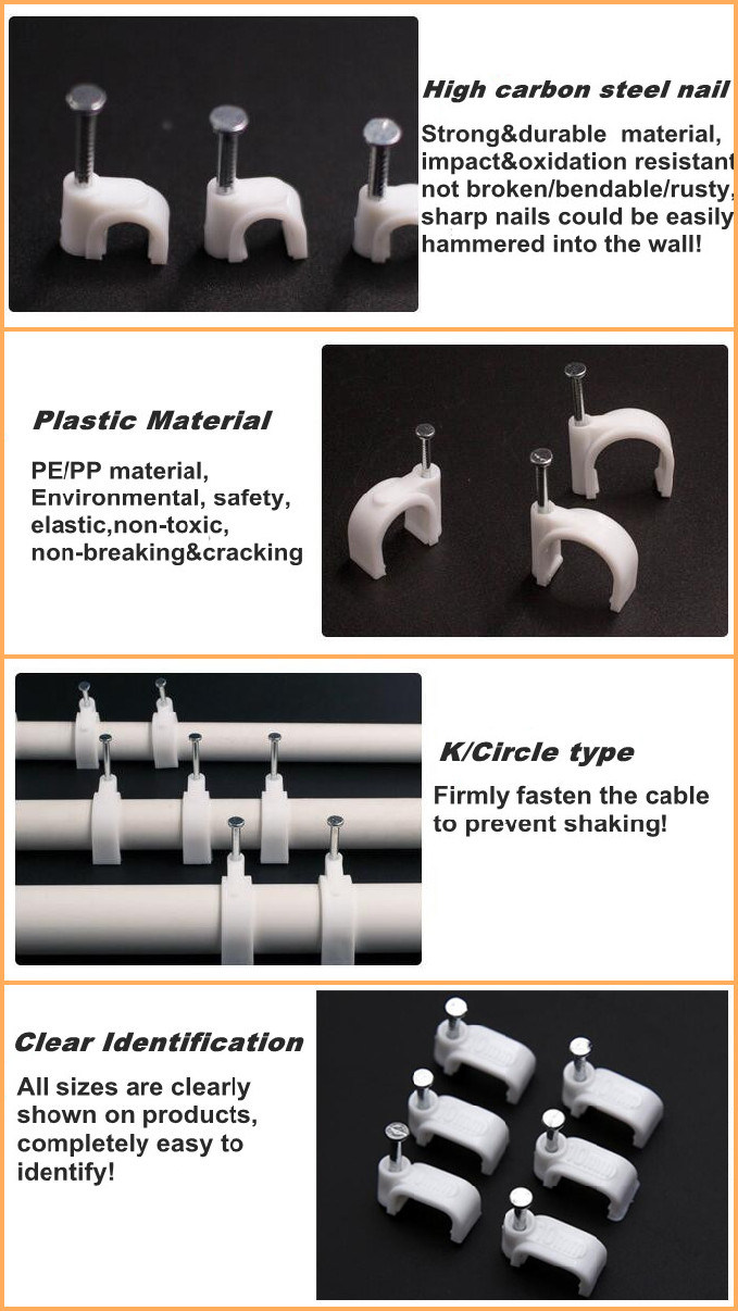 Plastic Hook Square Cable Clip for Indoor Wiring 14mm