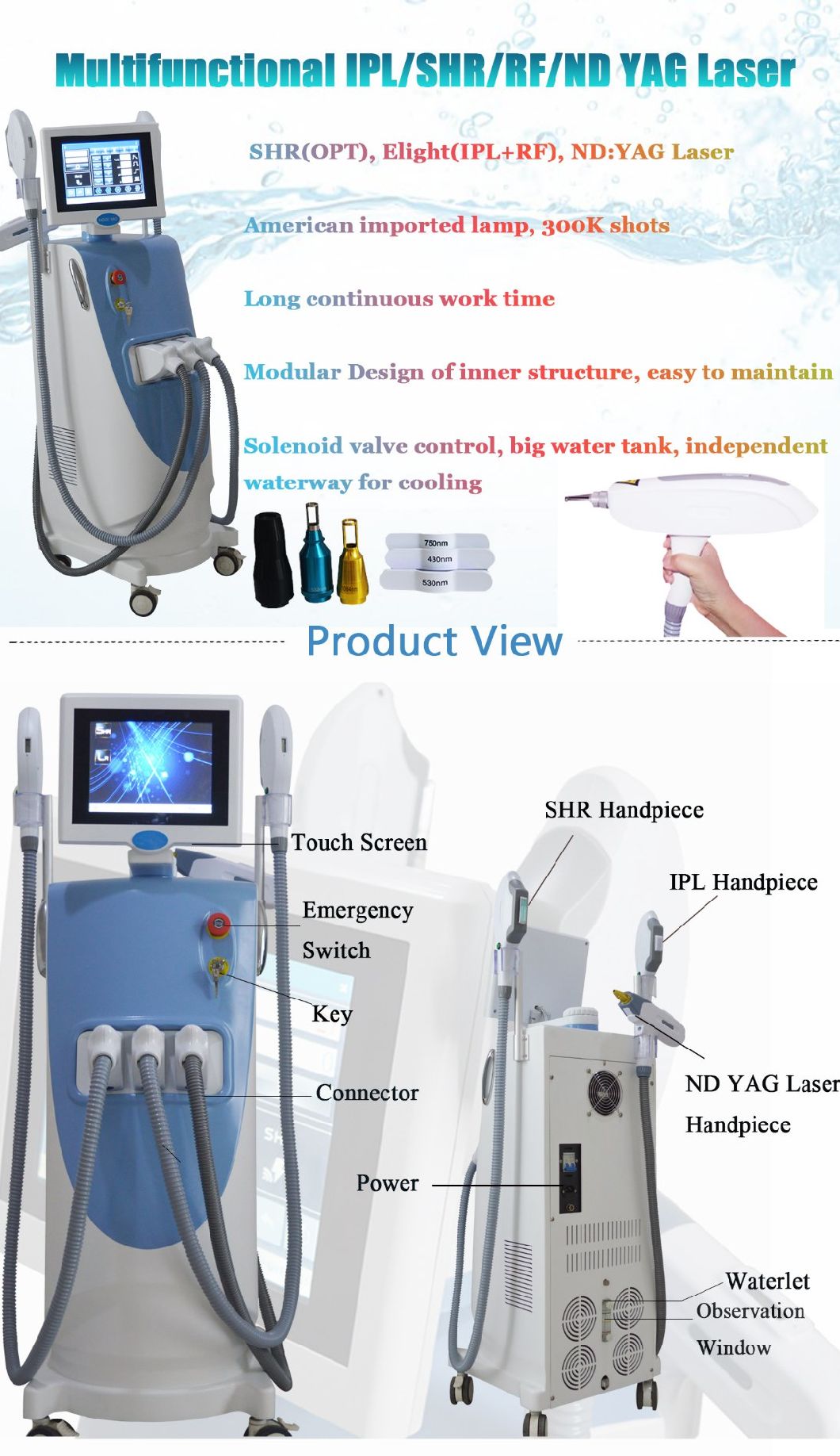 Multifunctional Opt/IPL RF Elight Shr Hair Removal Machine