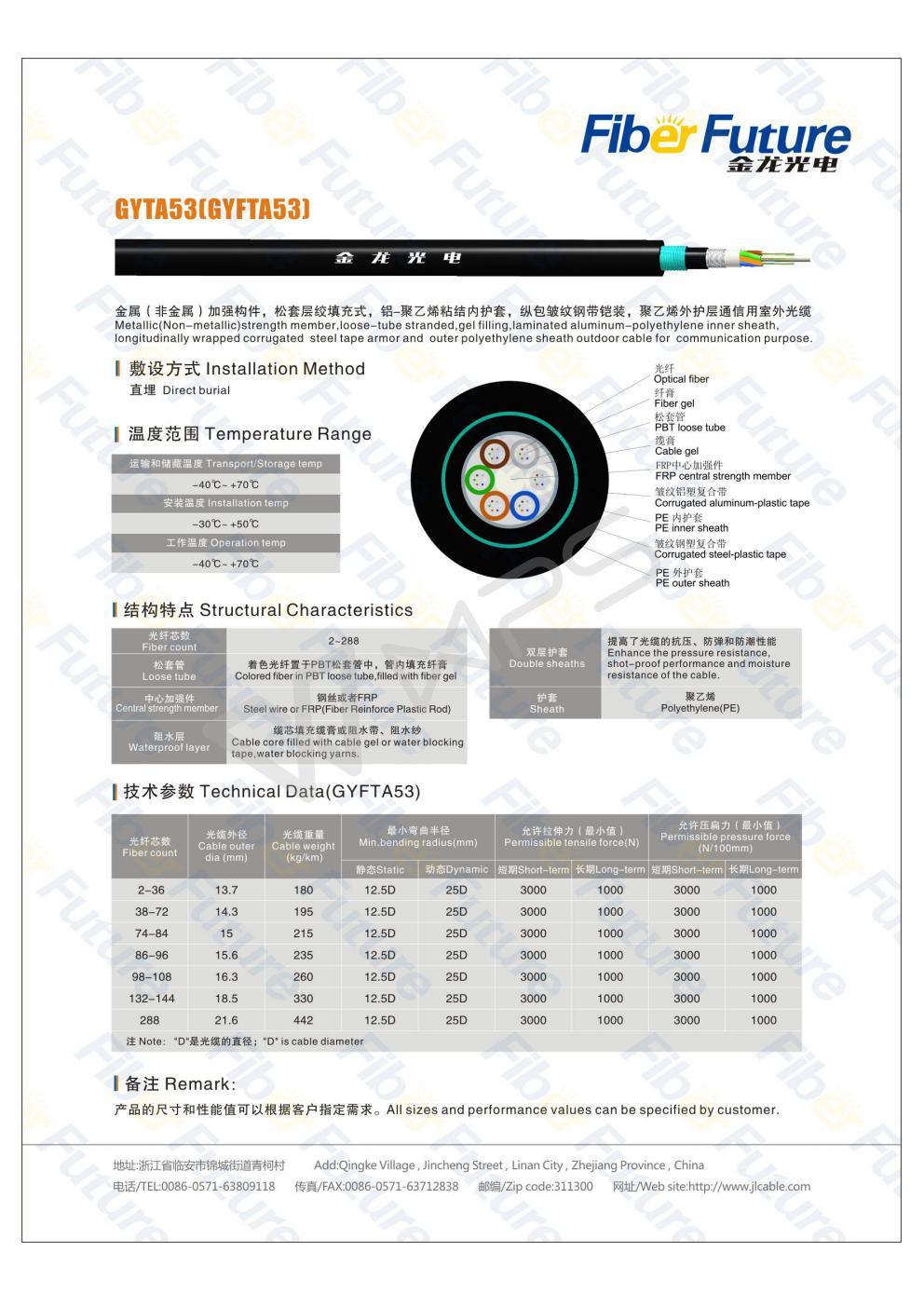 GYTA53 Duct & Direct Burial Outerdoor Optical Fiber Cable