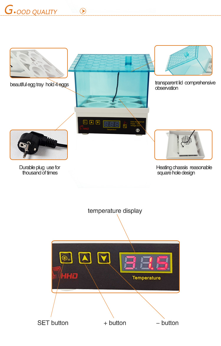 Hhd Automatic Temperature Control 4 PCS Automatic Egg Incubator