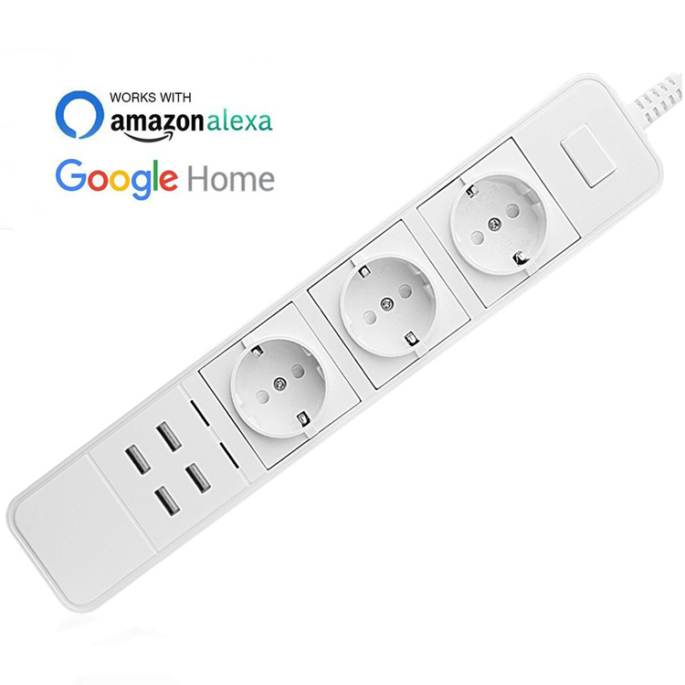 Smart Power Strip with 3 Outlets and 4 USB Ports, WiFi Control by APP EU Standard Socket