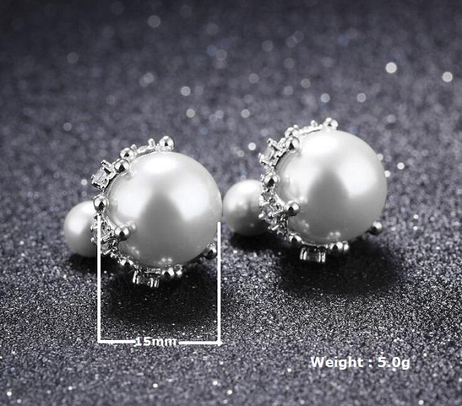 2018 New Jewelry Stud Earrings Tiny Shining CZ Surround White Imitation Pearl Double Side Brincos for Women Party Gifts