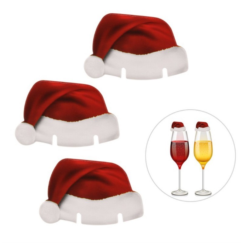 10PCS Christmas Party Promotional Gift Wine Glass Santa Hat Decoration