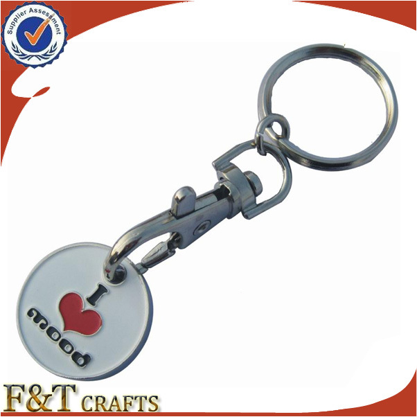 Supermarket Shopping Euro Size Metal Trolley Coin with Keyring (FTTR0102A)