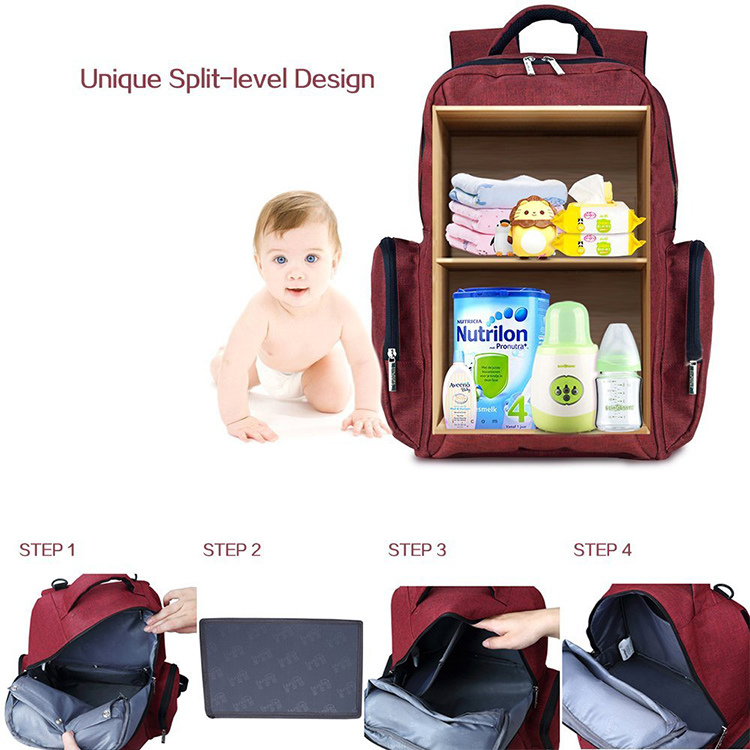 China Fashionable Diaper Backpack Baby Mummy Bag with Split-Level Design