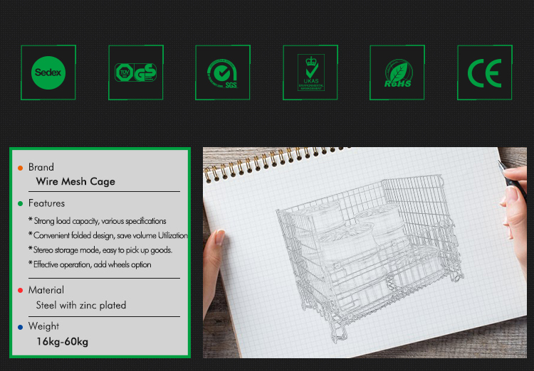 Collapsible Wire Mesh Container Metal Storage Cage