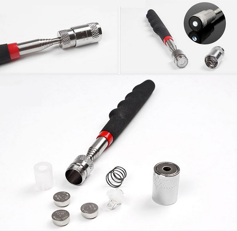 1PC Magnetic Mini LED Magnet Tool Telescopic Pick up Tool Screwdriver Nuts and Bolts Metal Upright Telescopic Rod Flashlight