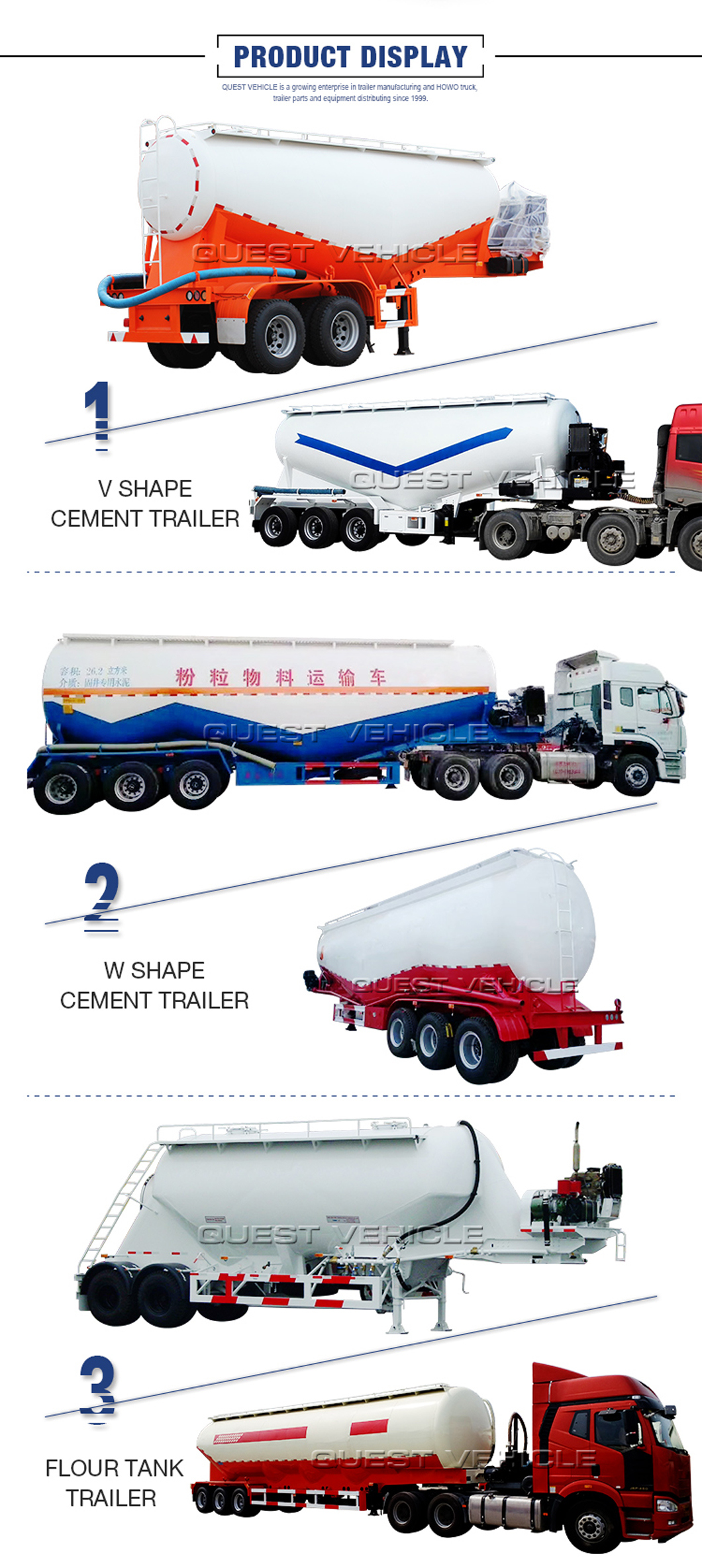 Quest 40t Bulk Cement Feed Bulker Tanker Semi Truck Trailer