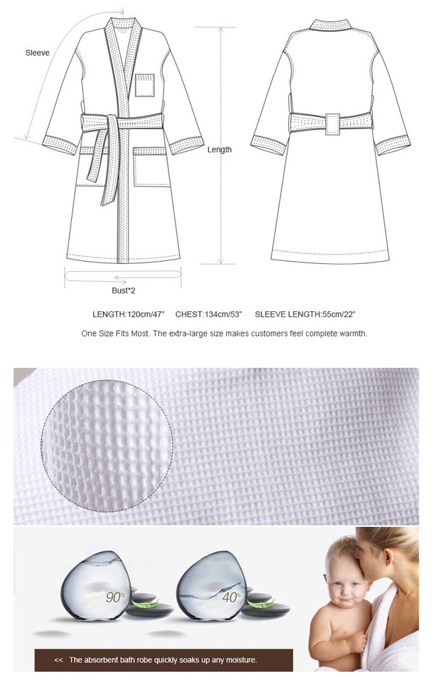 Cotton 100% Cut Pile Waffle Terry Cloth Bath Robe (BA-004) Manufacturer
