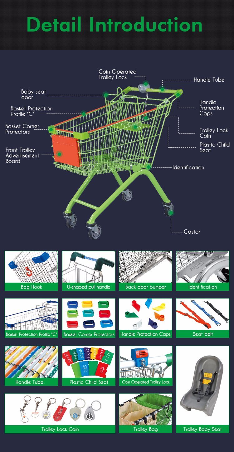 Hot Sale Shopping Trolley Cart with Coin Lock