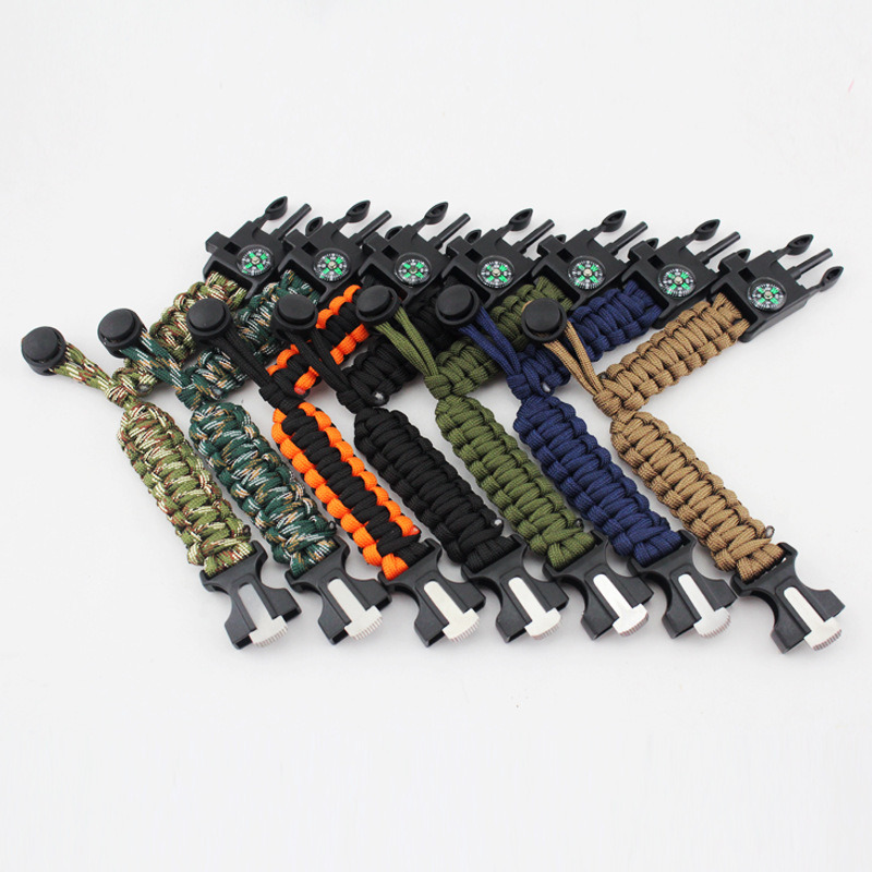Survival Emergency Paracord Bracelet with Whistle, Compass, Thermostat, Fire Starter