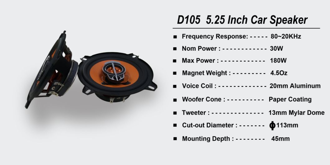Customized Good Quality 5.25 Inch 2-Way 180W Car Audio Speaker