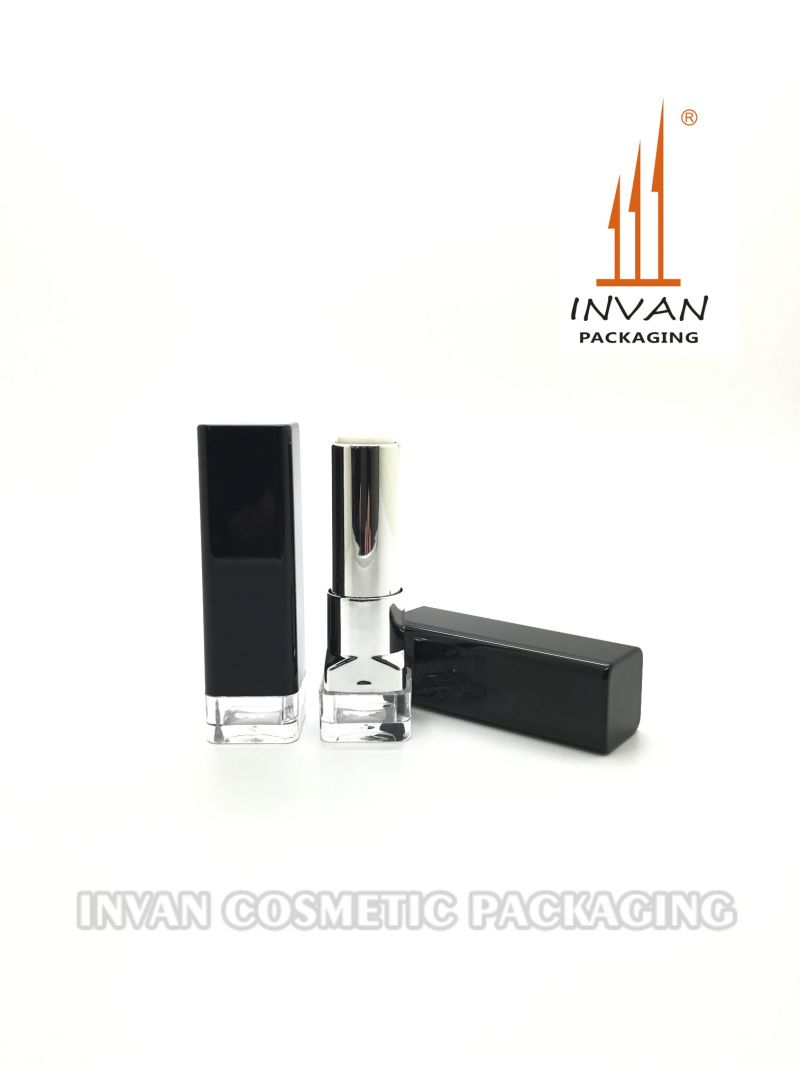 Elegant Glossy Black Square Lipstick Case Cosmetic Packaging for Makeup