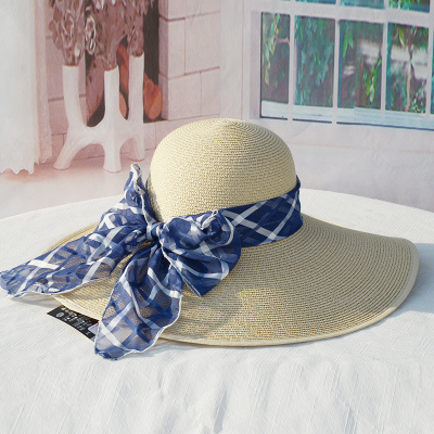 Paper Straw Hat Beach with Customed Logo Bow Women