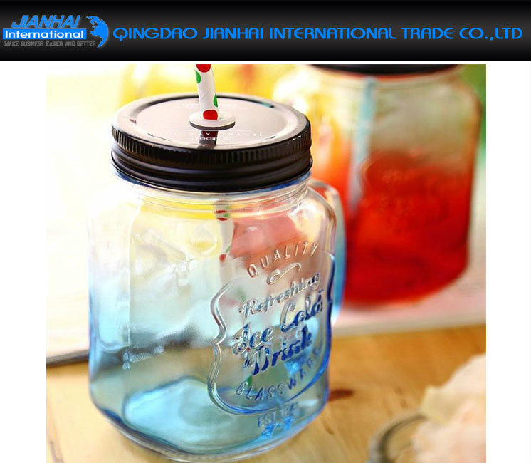 Wholesale Cheap Colorful Glass Mason Jar with Handle