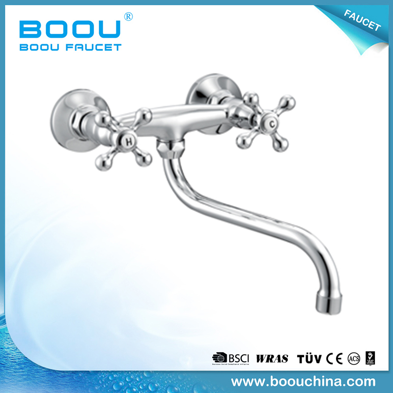 Boou Wall Mounted Double Handle Long Spout Kitchen Faucets