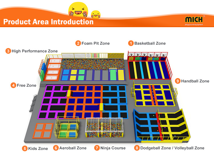 Commerical Indoor Playground Trampoline Park with Foam Pit and Ninja Course