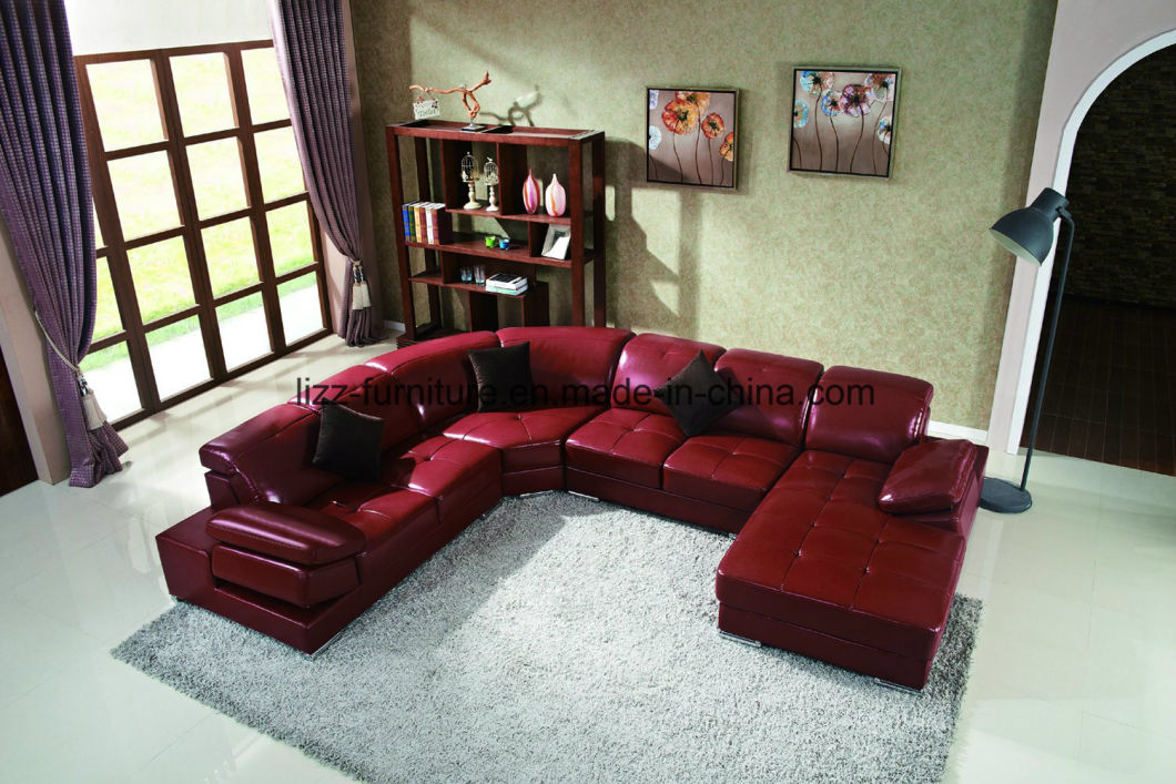 U-Shape Leisure Wooden Sectional Corner Leather Sofa Bed