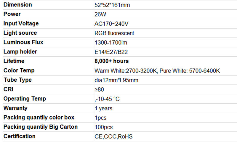 3u 26W Diameter T3 Energy Saving Light E27 Lamp