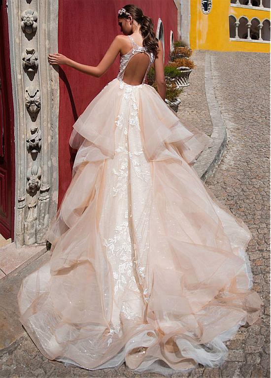 Sheer Lace Ball Gowns V-Neck Champagne Wedding Dresses Z8029