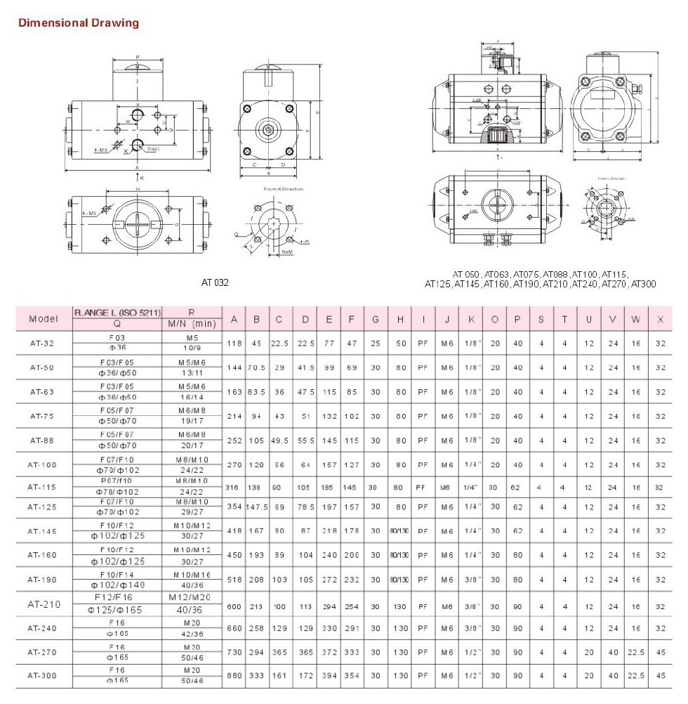 at Rack and Piston Pneumatic Actuator with Double Acting