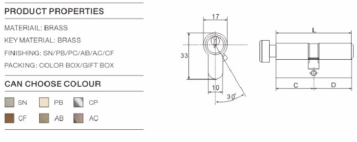 High Security Double Pins Groove Key Cylinder (C3370-151 CP-291 CP)