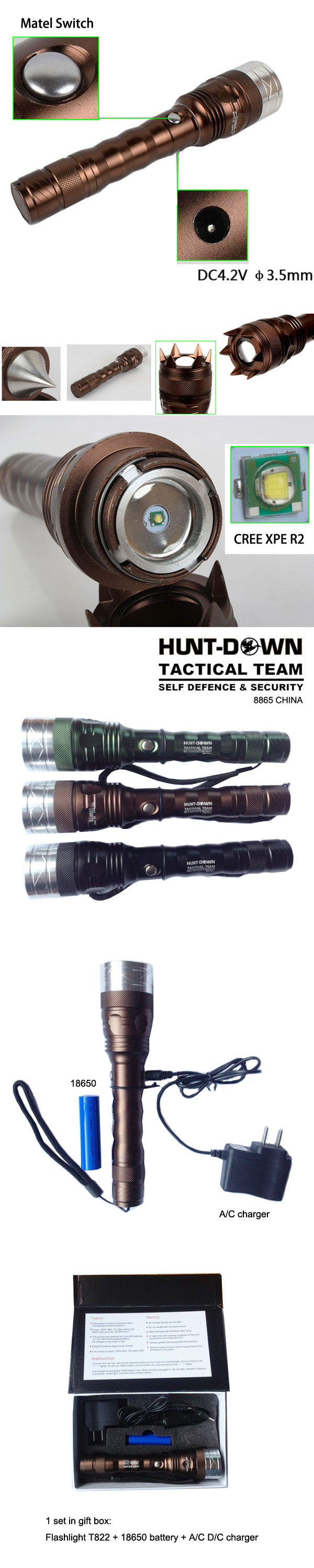 Self-Defence XP-E R2 Zoom LED Flashlight