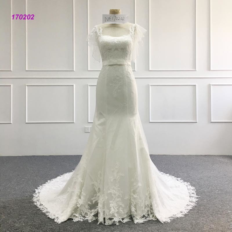 New Wedding Dress Luxury Flare Cuff and Trumpet Bridal Gown with Bow Waistband