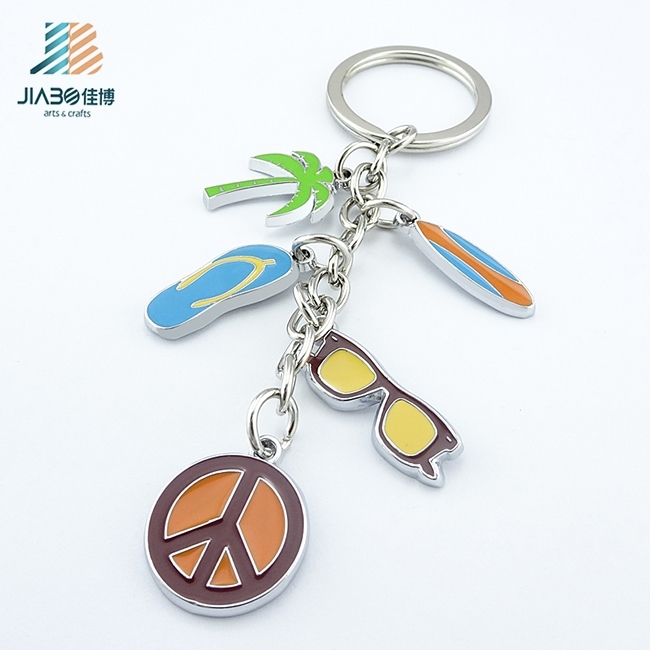 Jiabo Custom Designed Metal Flip Flop Keychain with Multiple Charms