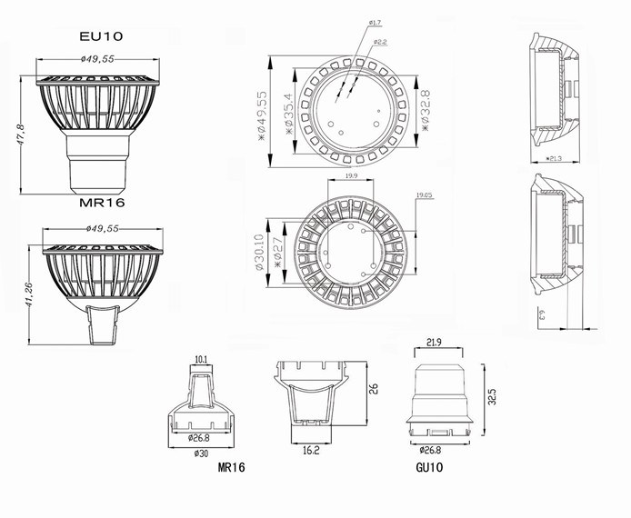 LED Spot Light Cups for 3W 5W 6W Gu5.3 GU10 COB LED MR16 Plastic Cover LED Cups LED Spot Light