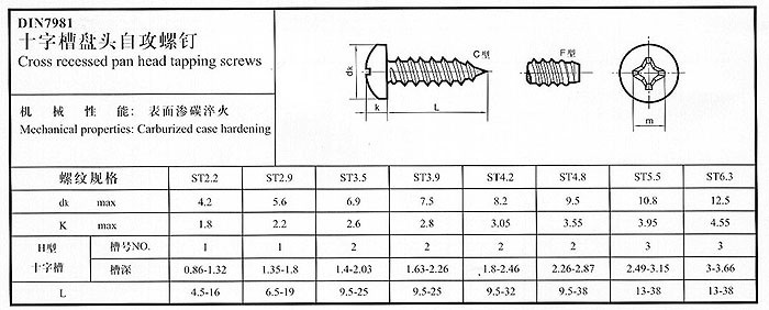 Stainless Steel DIN7981 Self Metal Tapping Screw