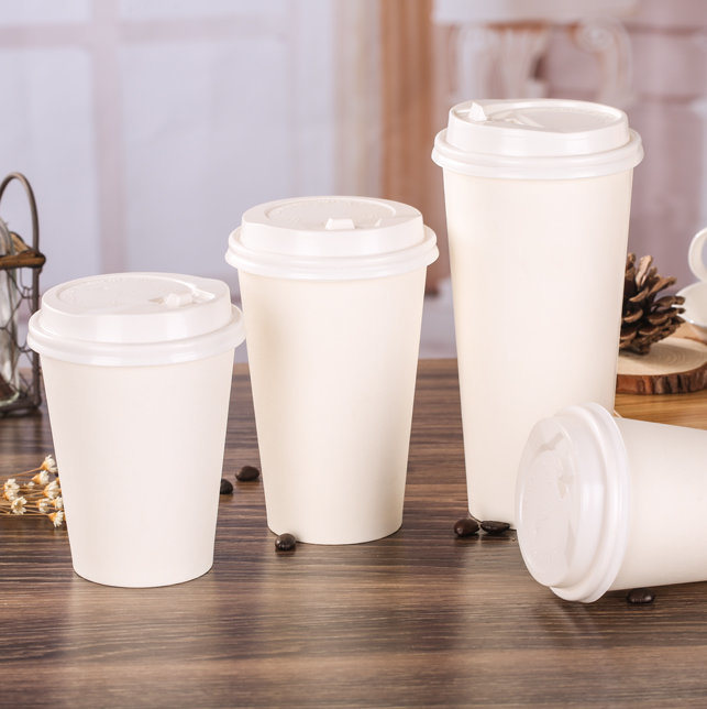 4 Oz ~22 Oz Disposable Paper Cups with Plastic Lids for Hot/Cold Drink