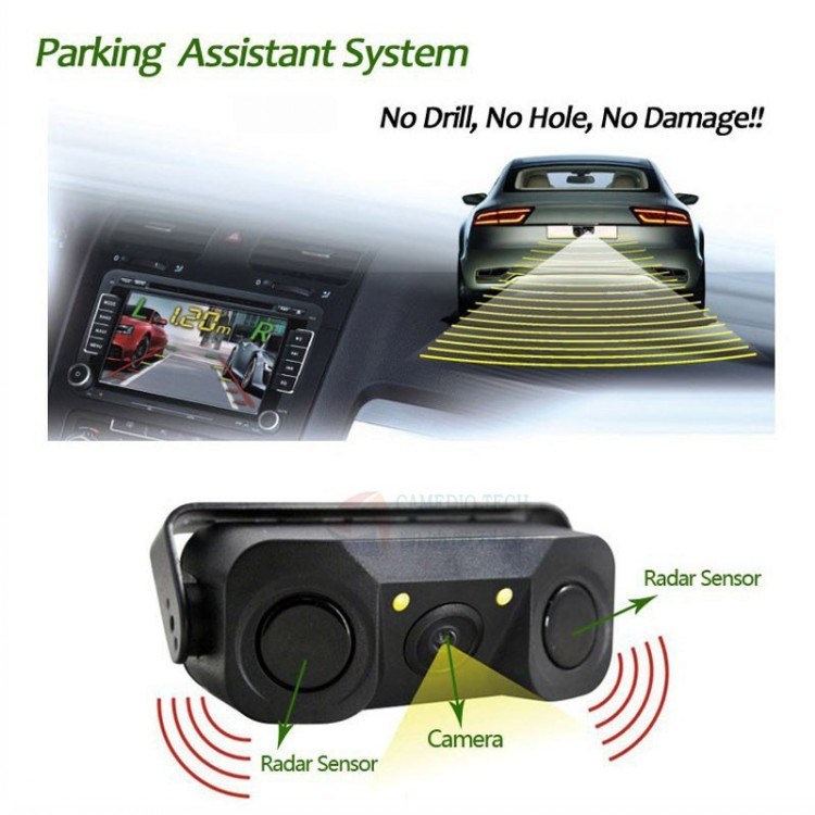 Rear View Video Parking Sensor 3 in 1 Car Camera and 2 Sensor with Bibi Alarm