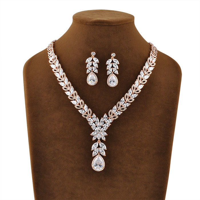 Wholesale Zircon Bridal Design Fashion Jewellery African Gold Necklace Wedding Jewelry Set