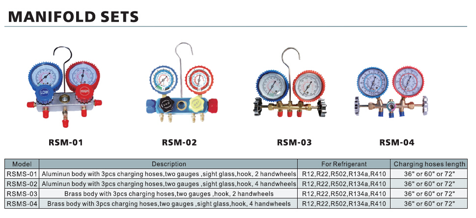 Single Gauge, Refrigeration Manifold Sets, R407/R507/R410/R12/R22/R134