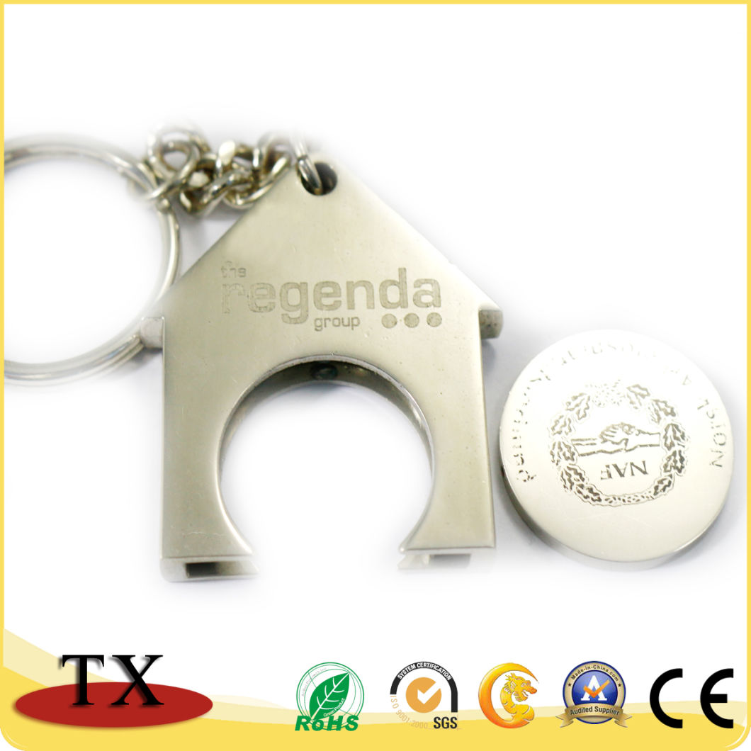 House Shape Coin Holder Coin Keychain with Custom Logo