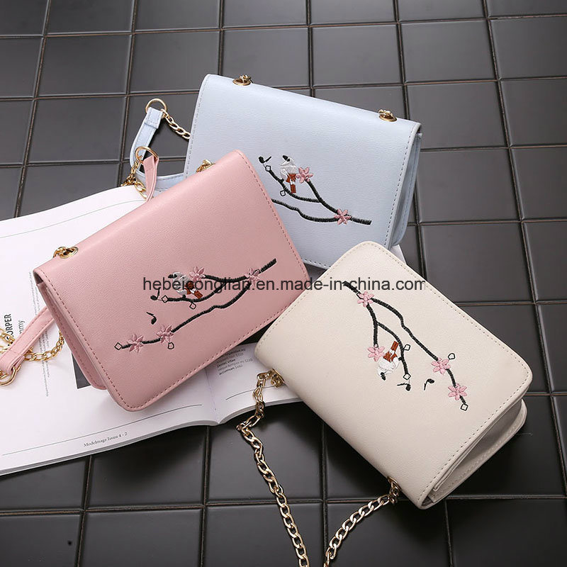 Factory Trendy Embroidery Shoulder Crossbody Pink Leather Women Sling Bag