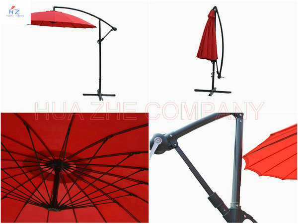 3m Fiber Glass Hanging Umbrella Garden Parasol Outdoor Umbrella