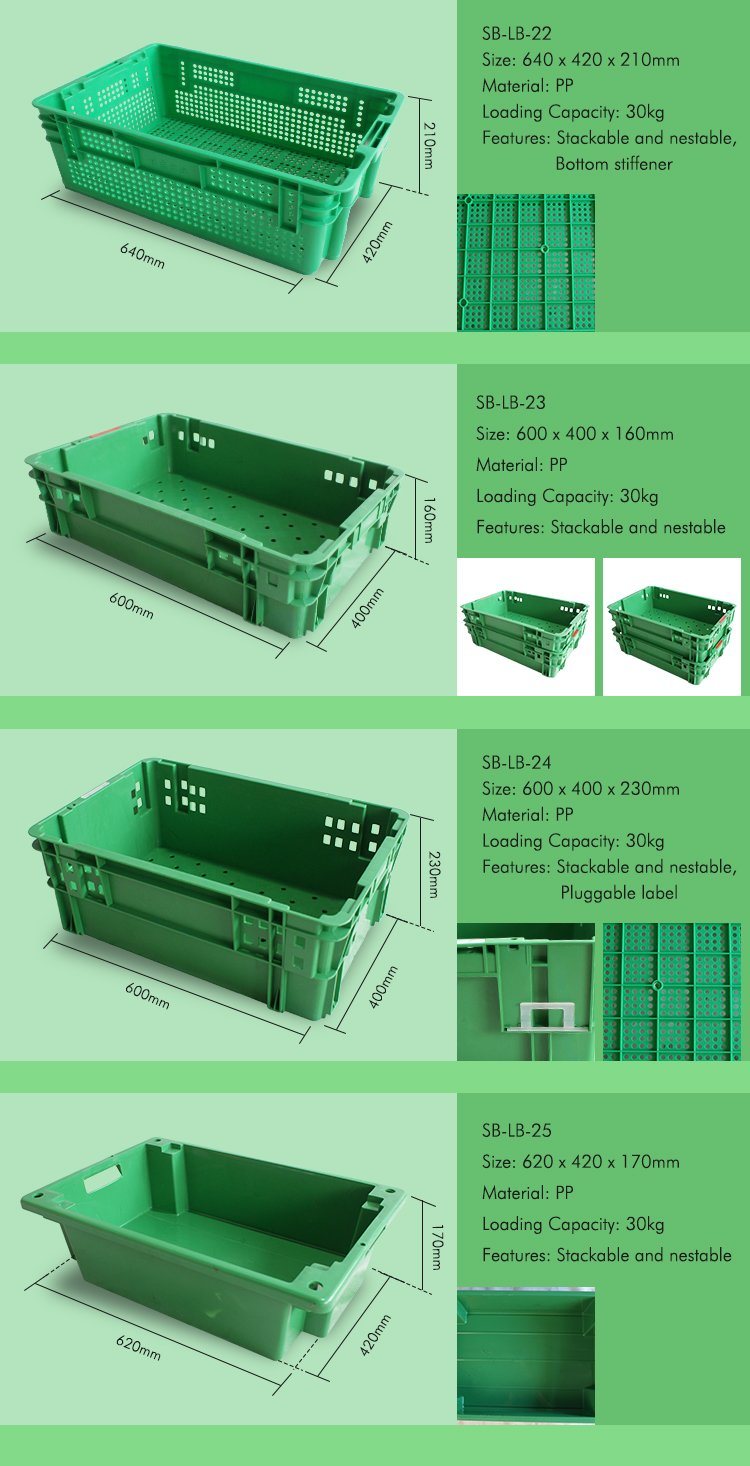 Large Industrial Heavy Duty Agriculture Vegetable and Fruits Stackable Mesh Plastic Crate