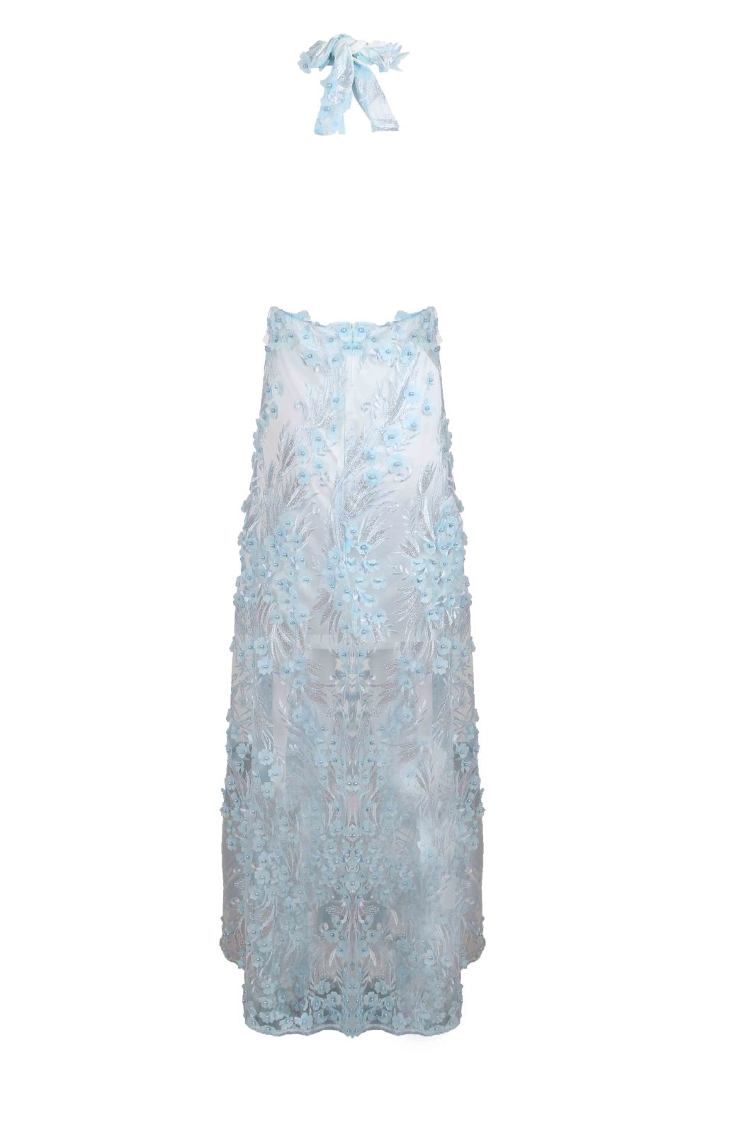 Blue Embroidery Mesh Maxi Evening Dress Lady High Quality Long Dress Summer