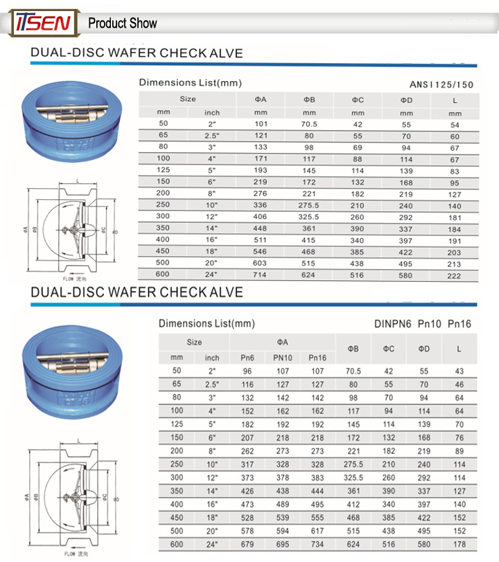 DIN Standard Pn16 Casting Iron Gg25 Butterfly Type Wafer Check Valve with EPDM Coated