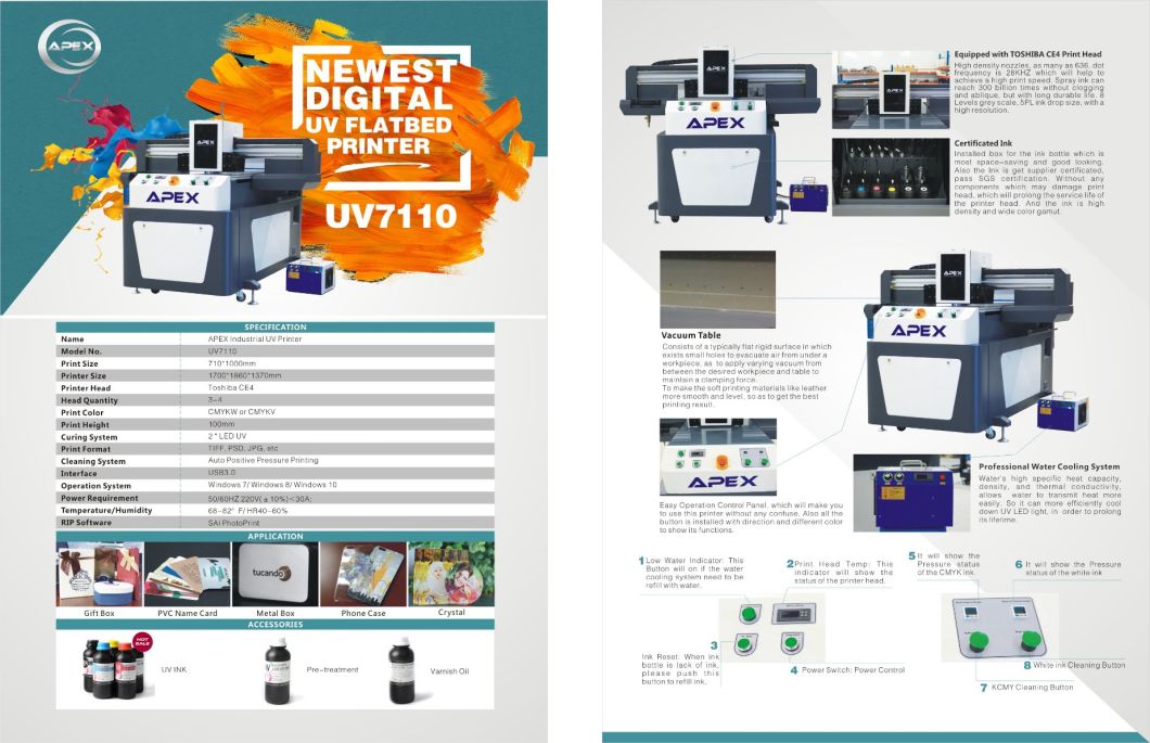 Apex Industrial UV Printer UV7110 Flatbed UV Printer