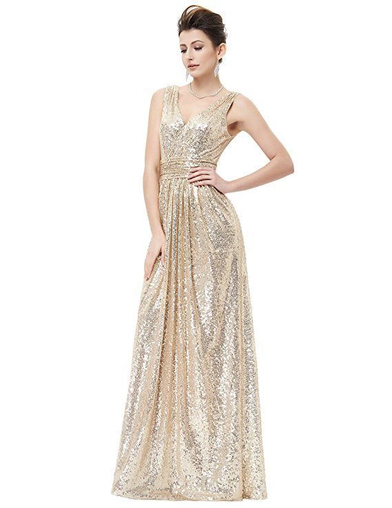 Women Sequin Gowns Bridesmaid Sleeveless Maxi Evening Prom Dresses