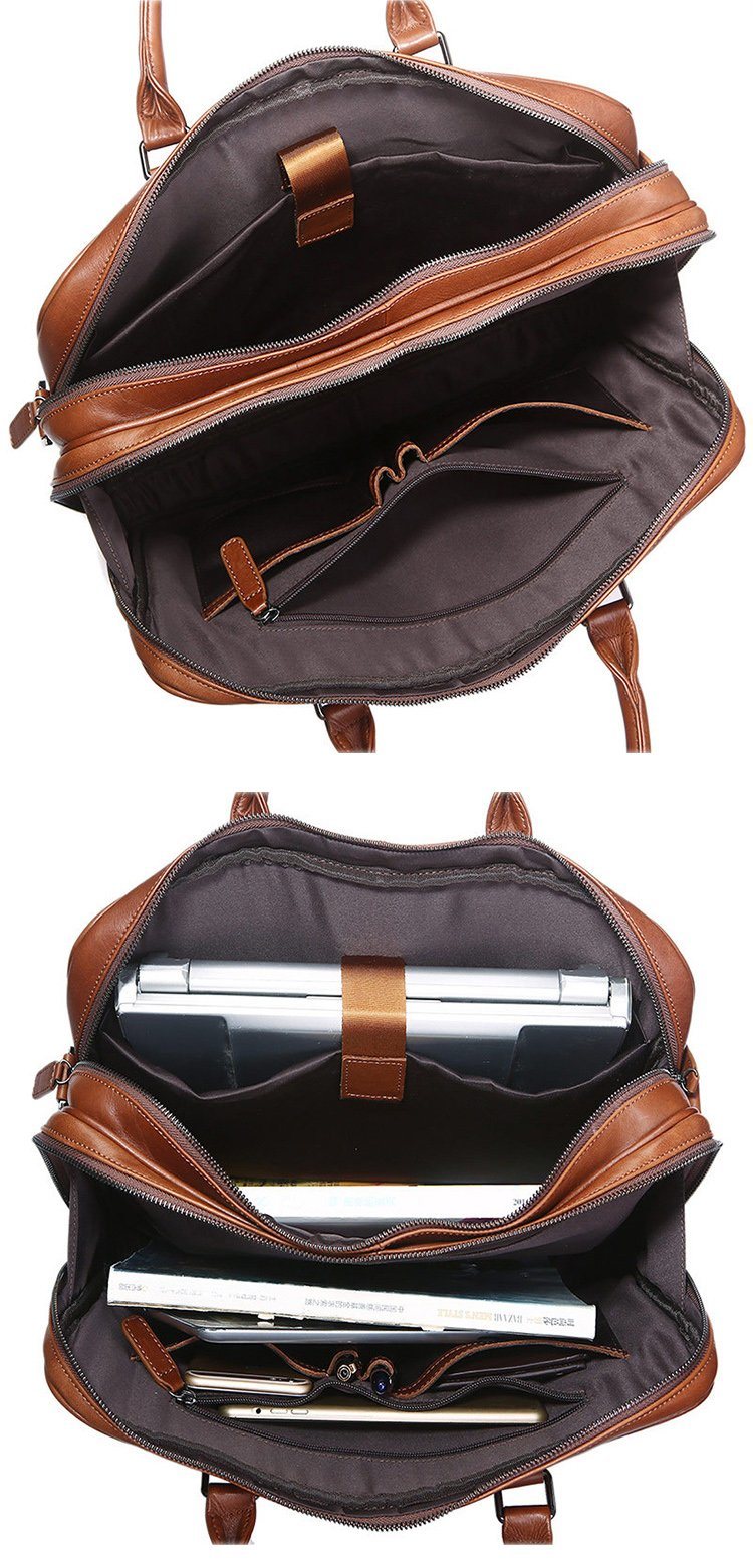 Hot Selling Vintage Brown Leather 15inches Laptop Bag Briefcase for Mens