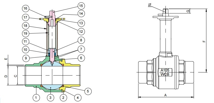 Underground Buried Extension Long Stem Fully Welded Ball Valve