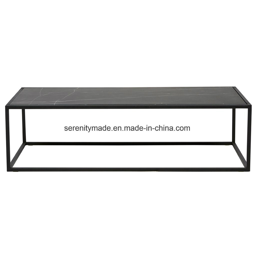 Modern Cafe Restaurant Steel Legs Natural/Artificial Rectangle Corner Marble Coffee Table