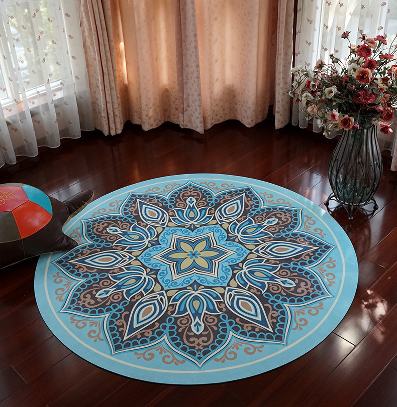 Mandala Printed Round Yoga Mat Natural Rubber Mat for Meditation